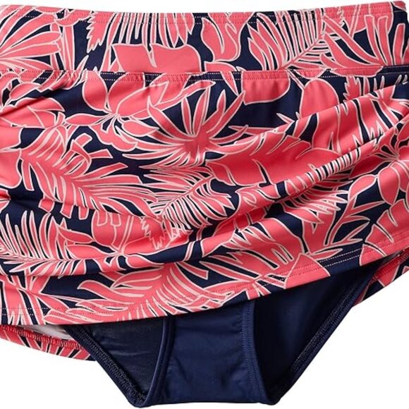 Lands' End Women's 8 Swim Skirt Swim Bottoms Control Wood Lily/Navy Palm Foliage - Picture 2 of 9